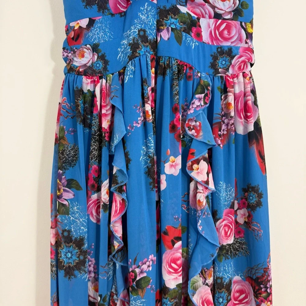 Boston Proper Blue Floral Ruffle Maxi Dress 8 Easter Spring Preppy Cottagecore - Picture 9 of 13